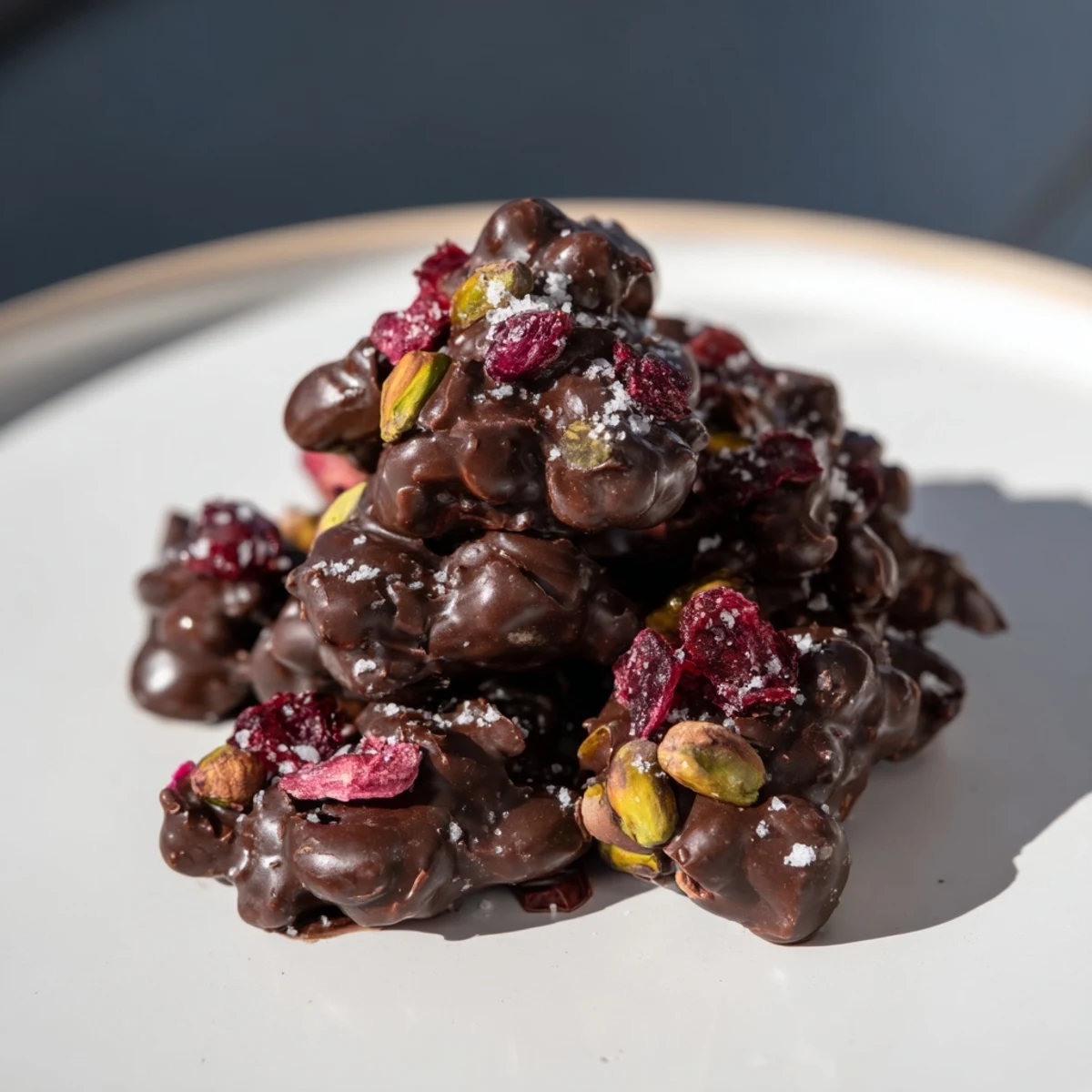 Vibrant image: Pistachio and dried cranberry clusters, perfect bite-sized treats ready to be served.