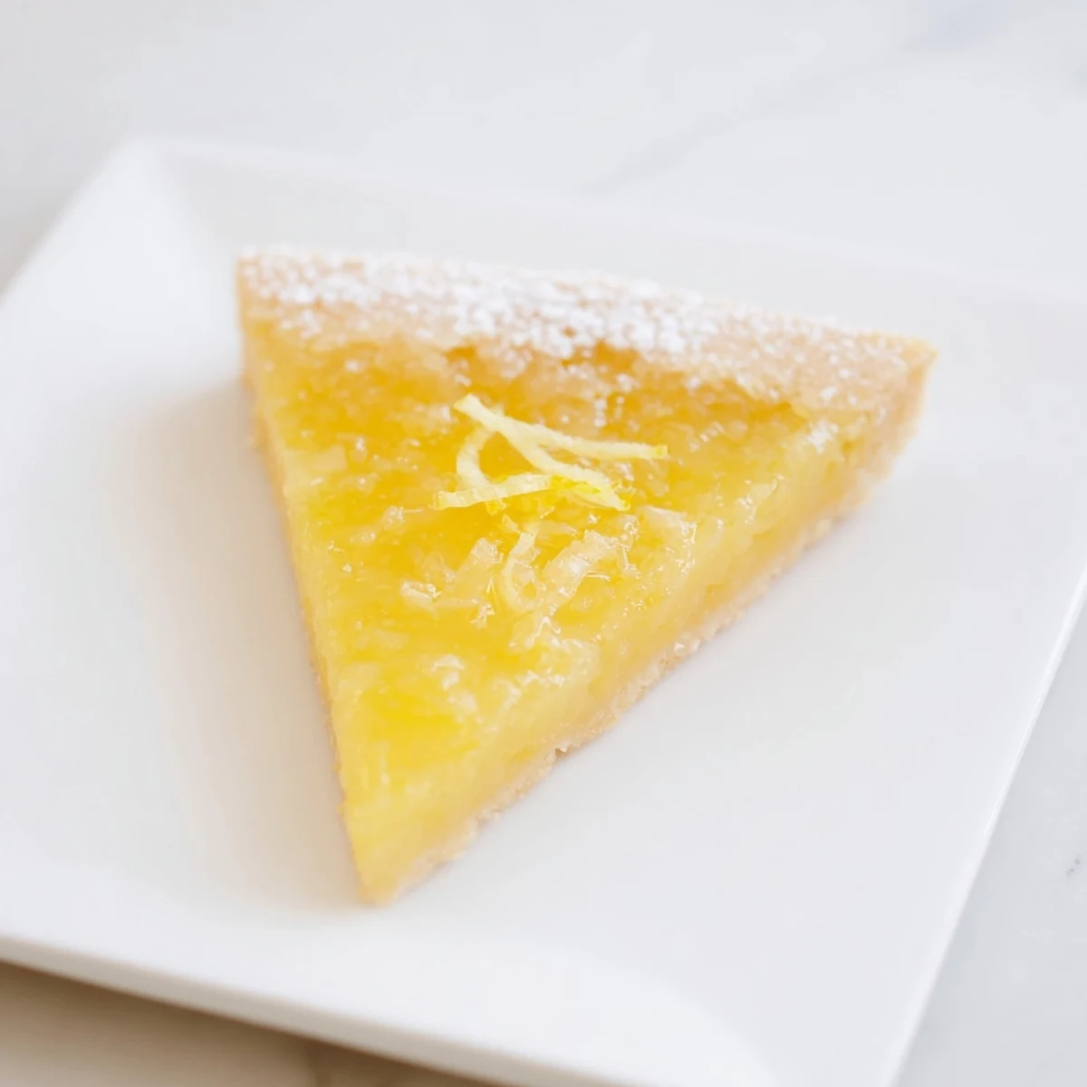 Chewy and bright lemon bars cut into neat triangles, ready to serve as a perfect dessert.