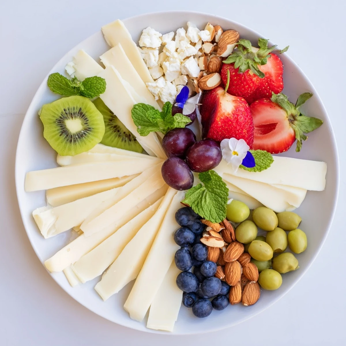 Impressive appetizer: the Negative Space Puzzle features carefully arranged grapes, cheese, and olives.