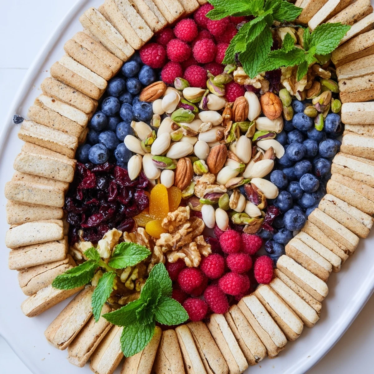 A visually appealing "Picket Fence" snack platter with colorful berries and nuts.