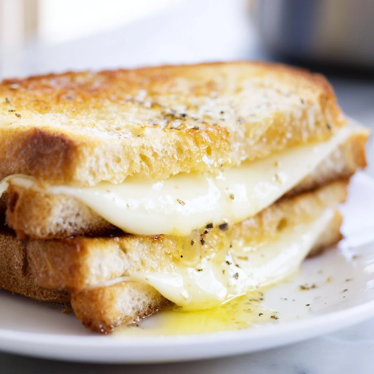 Buttery, crisp bread embraces gooey cheddar in this warm Truffle Oil Grilled Cheese; a perfect lunch.