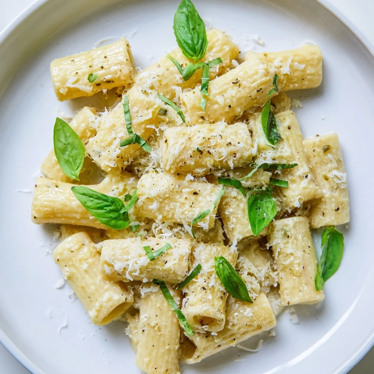 This photo shows a creamy bowl of cottage cheese pasta, ready to enjoy with a silky sauce.