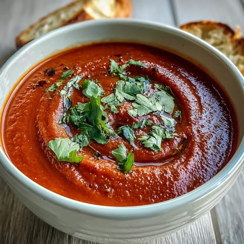Tiefrohe Roastbeert-Suppe geschichtet auf knusprigem Brot, verziert mit feinem Joghurt und glänzendem Olivenöl.