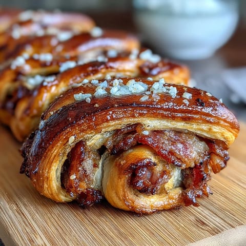Klassische Mini-Würstchen im Schlafrock mit goldgelbem Blätterteig, serviert mit würziger Dipsauce für perfektes Party-Snacking.