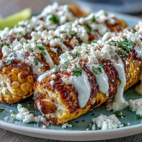 Saftiger Maiskolben mit cremiger Sauce, Cotija-Käse und Chili – schnell in der Mikrowelle zubereitet.