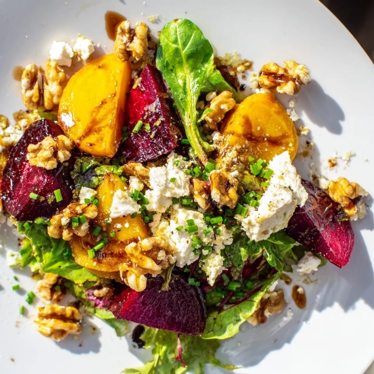 Vibranter Rote Bete und Ziegenkäse-Salat mit kräftigen Farben und herzhaften Aromen