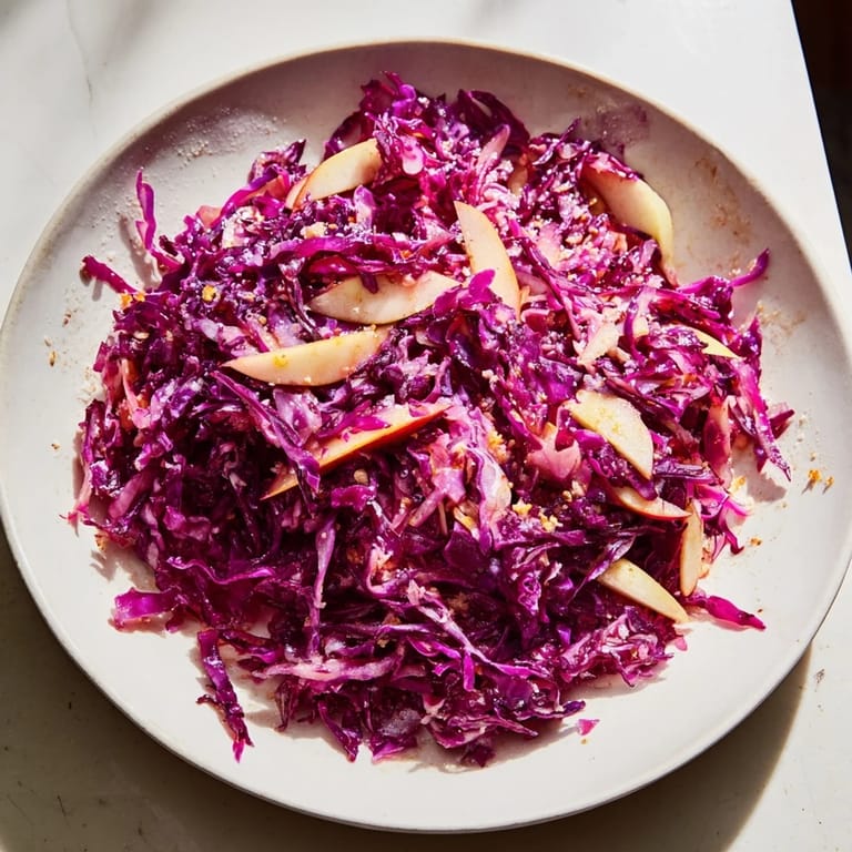 Close-up of the finished Bavarian Red Cabbage and Apple, ready to pair with roast pork.