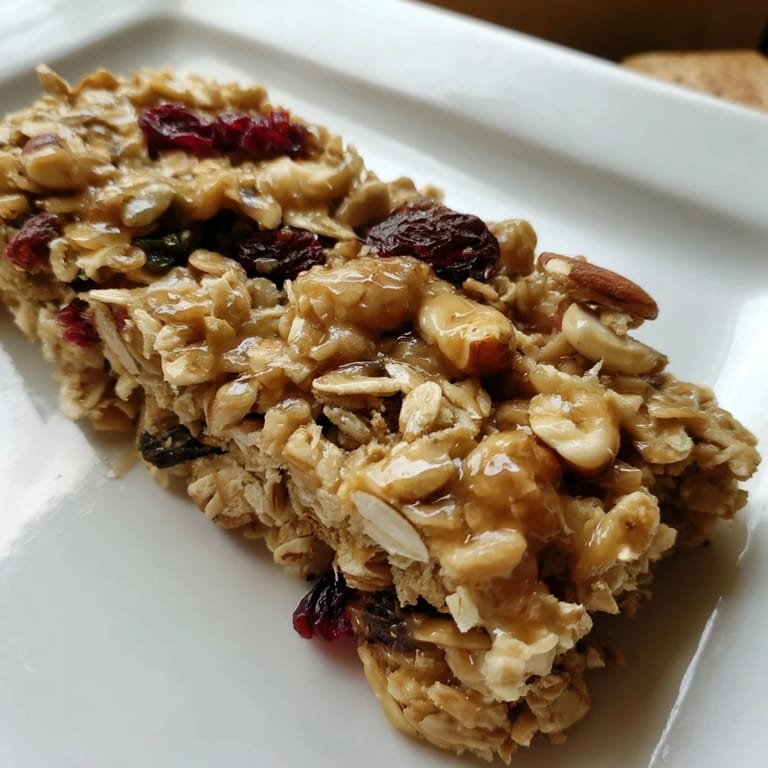 Freshly baked homemade oat & honey granola bars, offering a mix of textures—perfect for breakfast or a treat.