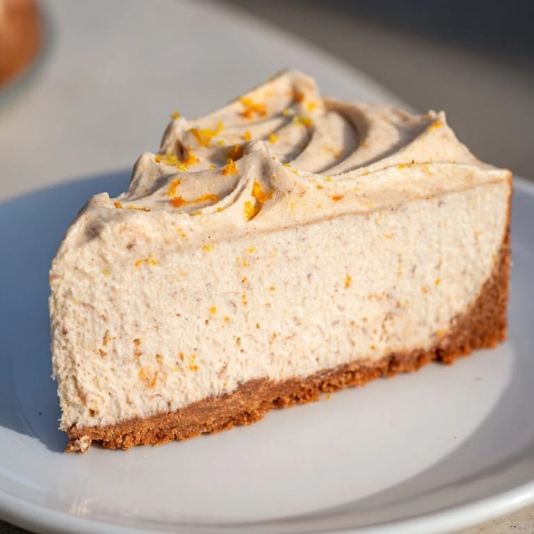 Rich, creamy Lebkuchen cheesecake with a swirl of cinnamon frosting, perfect for dessert.