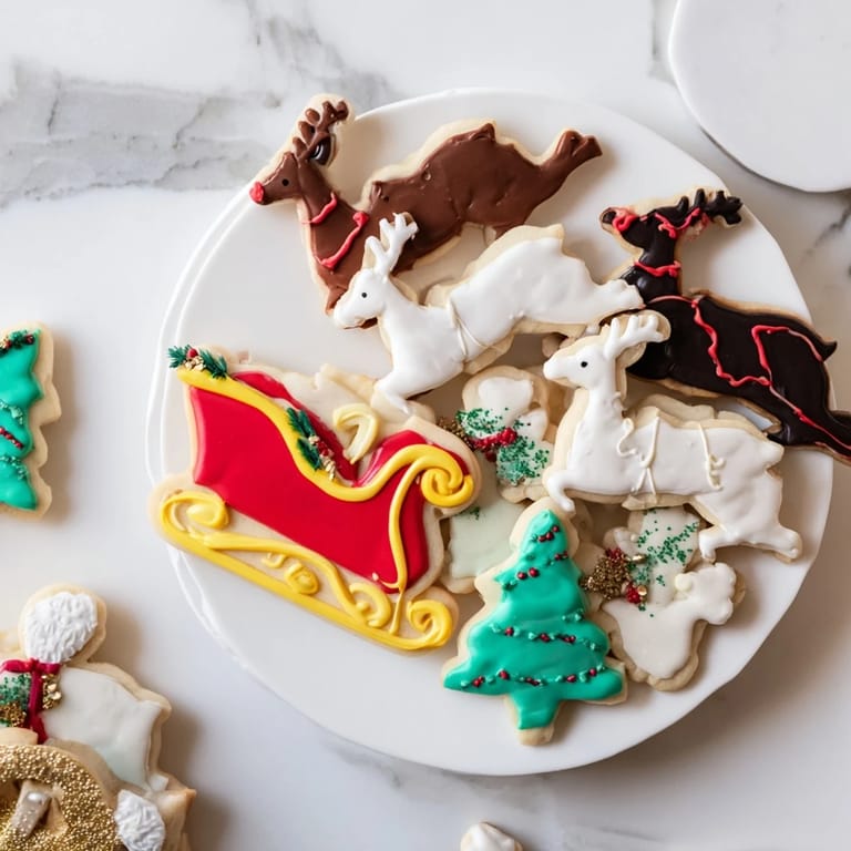 Enjoy a close-up of this delicious Santas Sleigh Cookie Display, showing details and festive toppings.