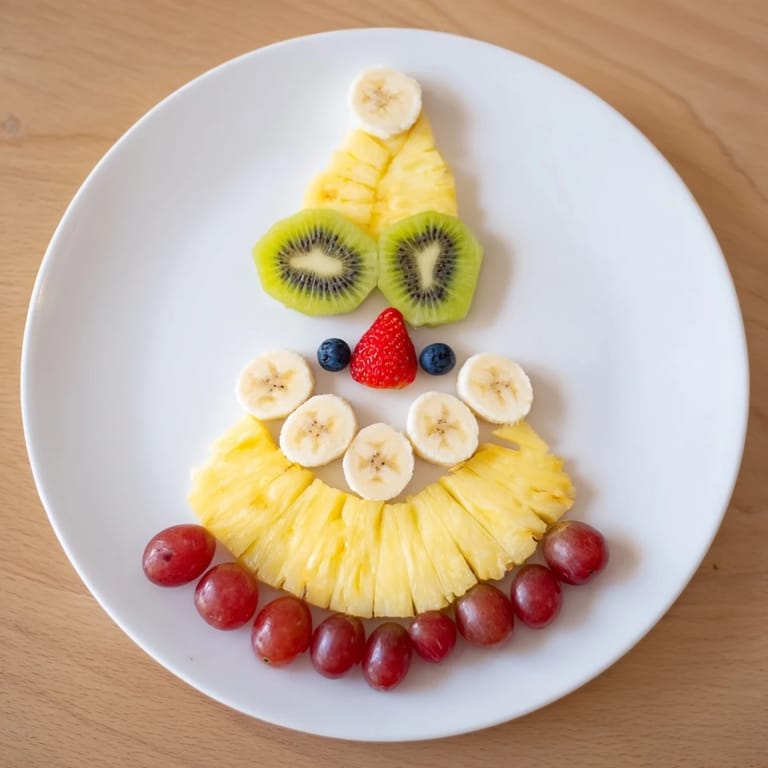 Imagine a fun Santa Fruit Platter, perfect for parties, with pineapple and strawberry details.