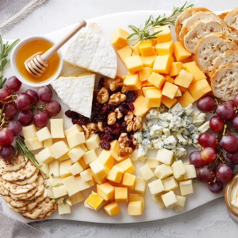 A vibrant Cheese & Fruit Cranberry Grape Man cheese board, offering a delicious appetizer for everyone.