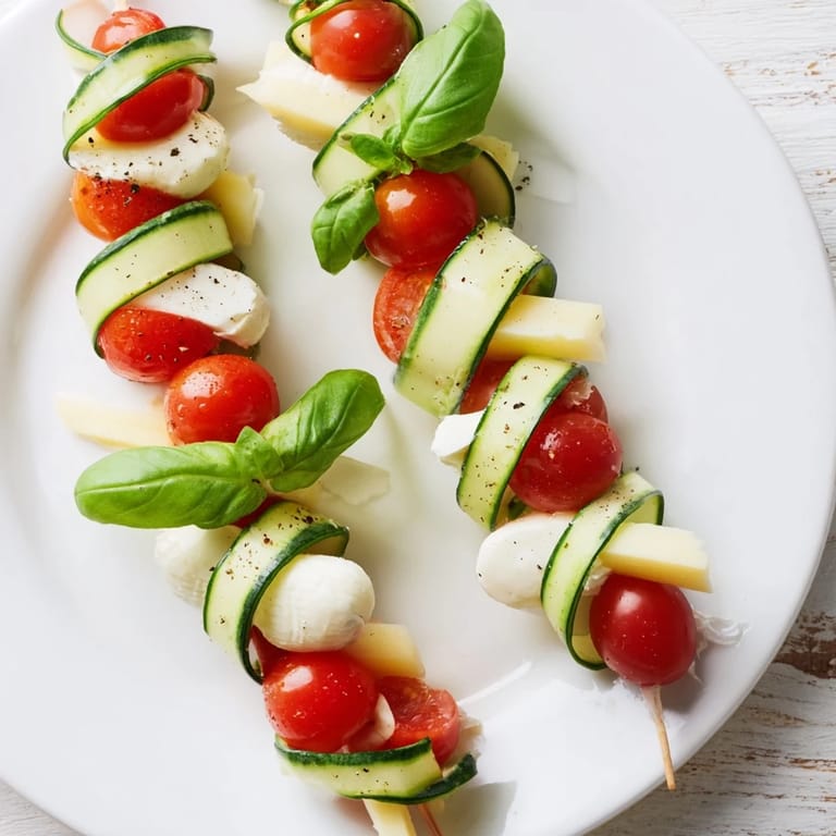 Vibrant double helix genetic code appetizer, a fun arrangement of savory ingredients, perfect for sharing.