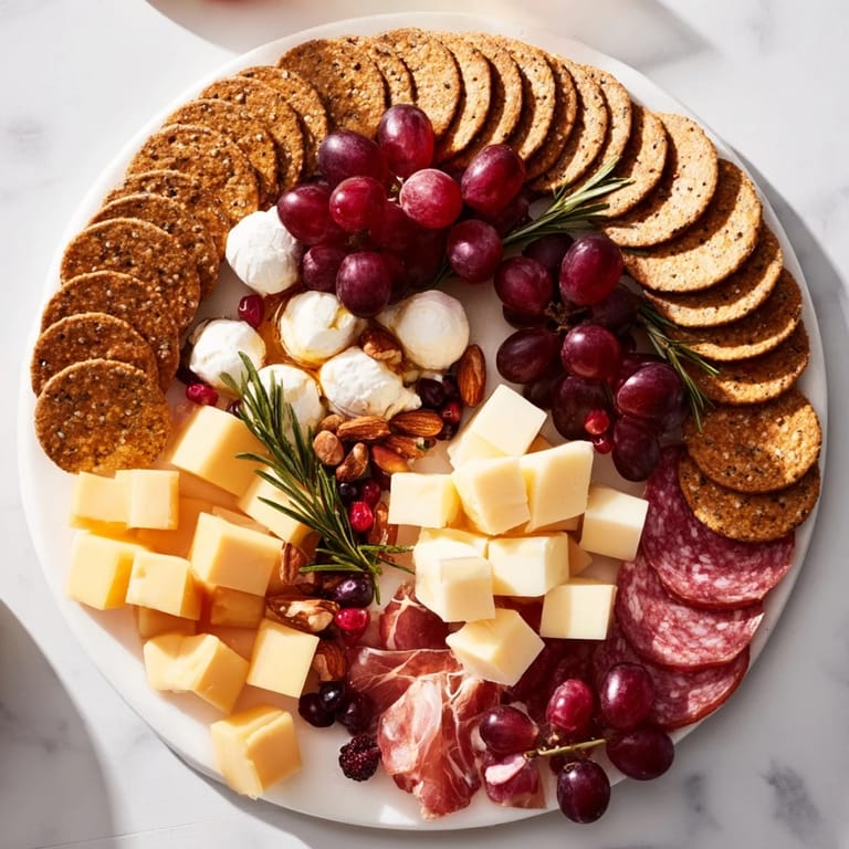 The Ouroboros Circle appetizer: a beautiful, continuous ring of cheese, crackers, and grapes ready to serve.