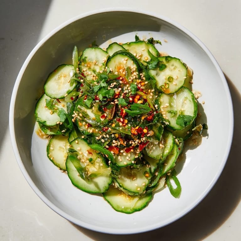A vibrant close-up of the finished Cucumber Shaker Salad, perfect beside grilled meals.