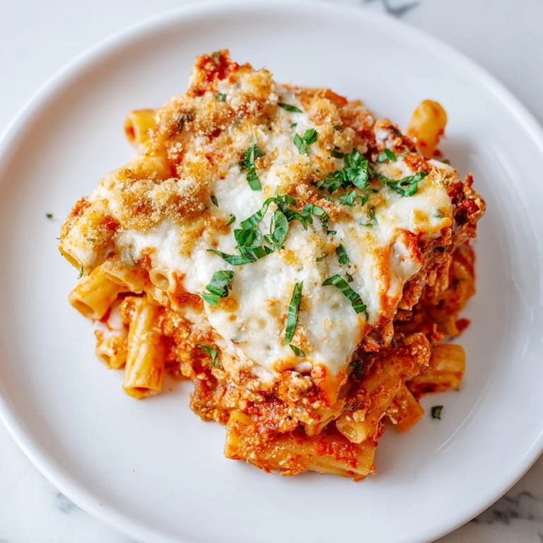 Golden, bubbling Cheesy Baked Ziti, a comforting Italian-American pasta bake, ready to serve and enjoy.