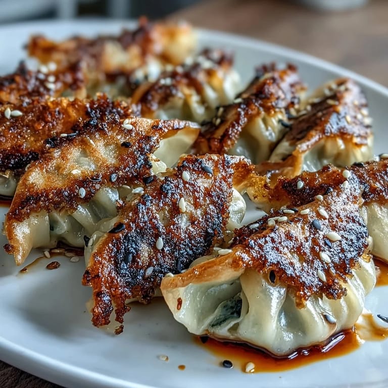 Perfectly sealed smashed gyozas with a savory pork and cabbage filling, steamed to tender perfection and ready to enjoy.  