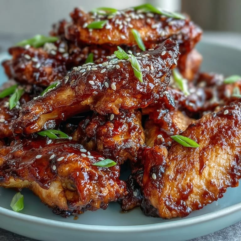 Goldbraune Coca Cola Chicken Wings in einer glänzenden Sauce aus Sojasoße und Ingwer in einer Pfanne.  