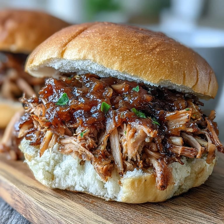 Applesauce Pulled Pork Sandwiches auf Sandwichbrötchen, garniert mit Coleslaw für den klassischen US-Genuss.