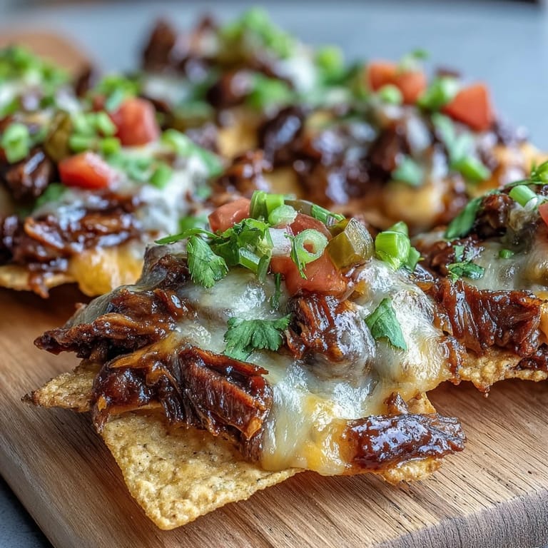 Freshly baked BBQ Beef Nachos with ground beef, barbecue sauce, tomatoes, and cilantro for a perfect game day snack.