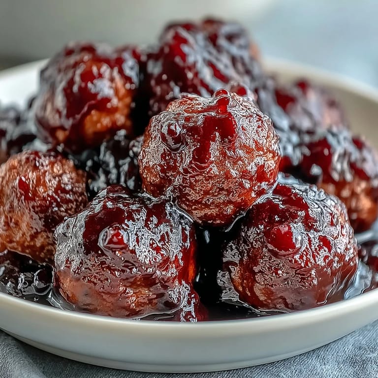 Frisch zubereitete Grape Jelly und Chili Sauce Meatballs als partysicheres, amerikanisches Fingerfood auf einem Tablett.