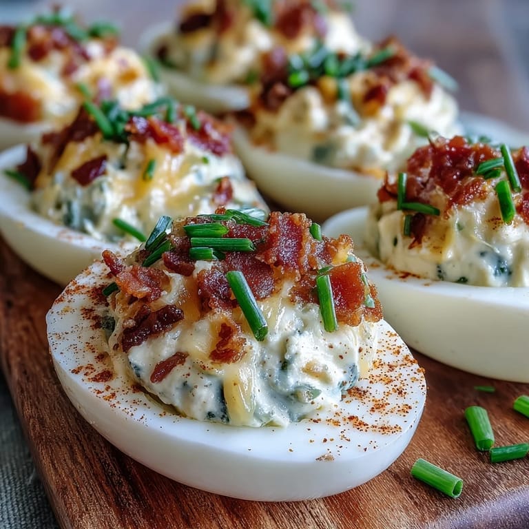 Jalapeño Popper Deviled Eggs mit Frischkäse: Eine würzige Vorspeise mit frischen Jalapeños und rauchigem Paprika.