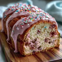 Fröhlicher Spring Funfetti Kuchen mit pastellfarbener Buttercreme, dekoriert mit bunten Streuseln.