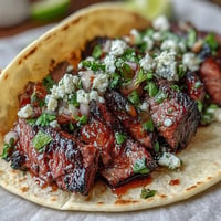 Festlicher Taco-Buffet mit saftigem gegrilltem Carne Asada und buntem Topping-Angebot.