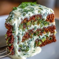 Köstlicher Pickle Cake mit würzigem Dillsahne-Frosting, perfekt als Appetizer.